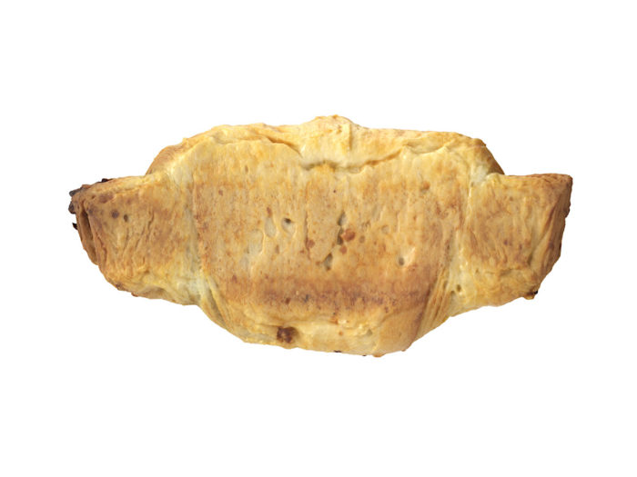 bottom view rendering of a chocolate filled croissant 3d model