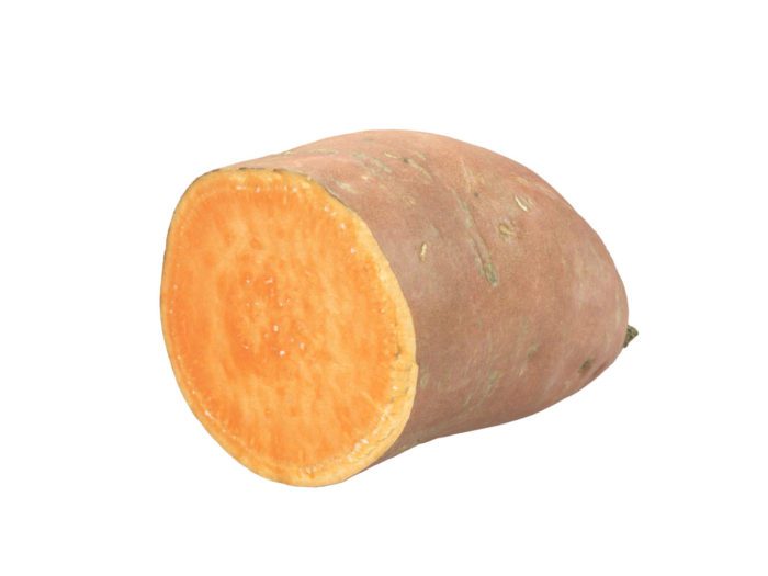 perspective view rendering of a sweet potato half 3d model