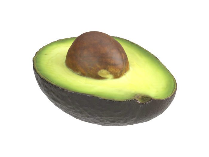 perspective view rendering of an avocado half 3d model