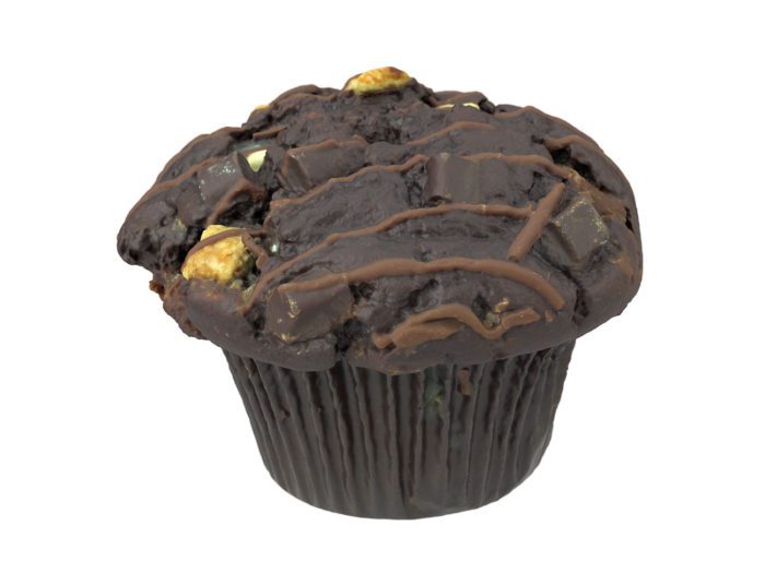 perspective view rendering of a triple chocolate muffin 3d model