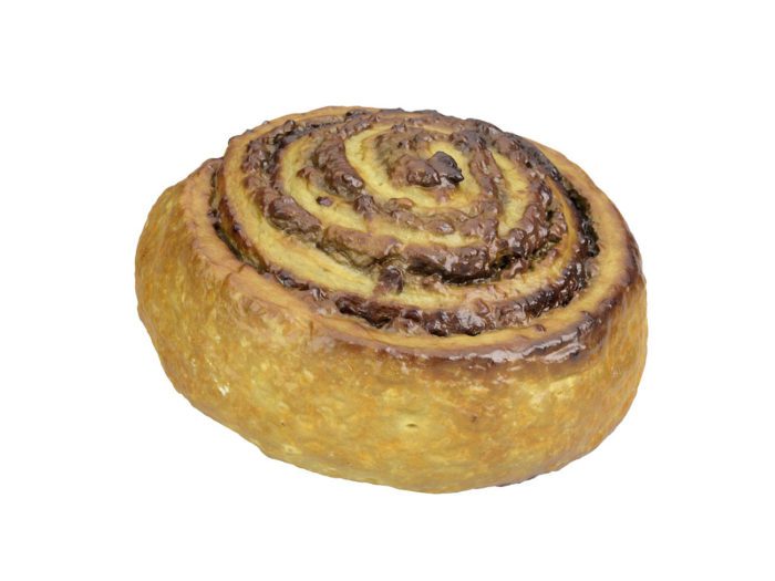 perspective view rendering of a cinnamon roll 3d model