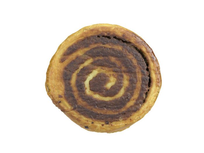 bottom view rendering of a cinnamon roll 3d model