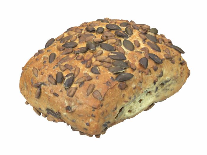 perspective view rendering of a pumpkin seed bread roll 3d model