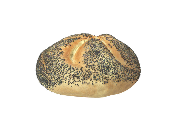 side view rendering of a poppy seed bread roll 3d model