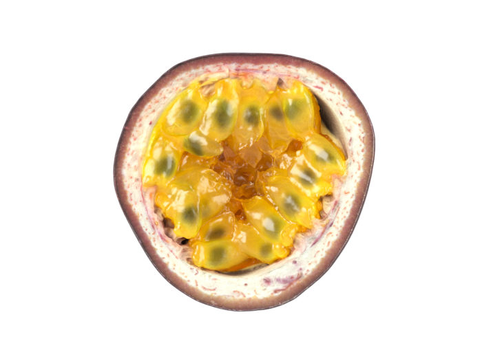 top view rendering of a passion fruit half 3d model