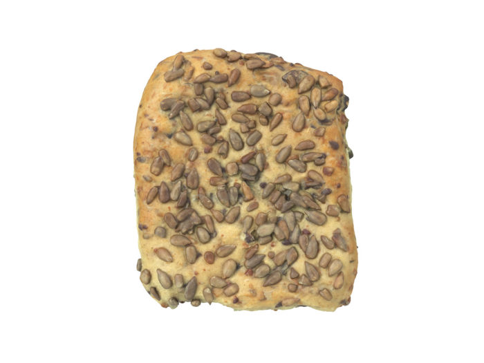 bottom view rendering of a pumpkin seed bread roll 3d model