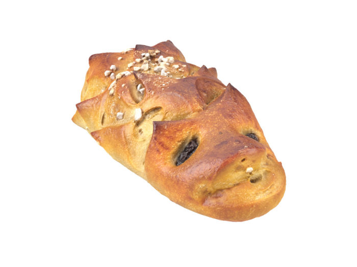 perspective view rendering of a hedgehog bread roll 3d model