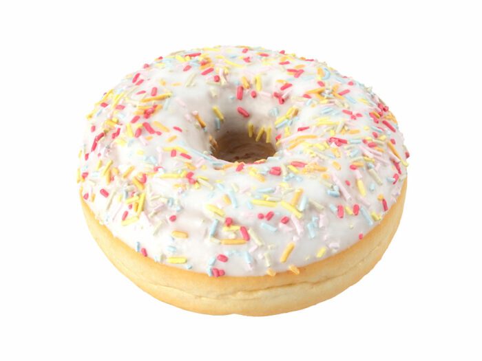 perspective view rendering of a sprinkled donut 3d model