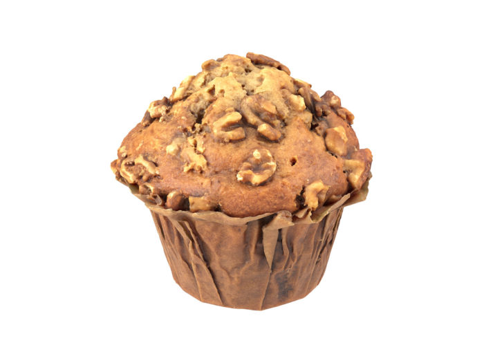 perspective view rendering of a banana walnut muffin 3d model