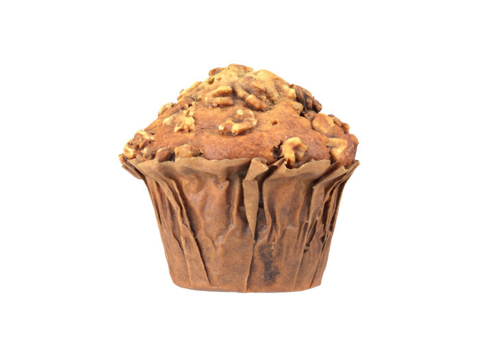 side view rendering of a banana walnut muffin 3d model