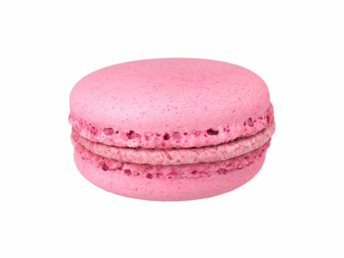 perspective view rendering of a raspberry macaron 3d model